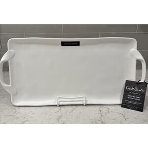Dwell Studio Serving Tray W/ Handles MATTE WHITE Melamine Platter Indoor Outdoor